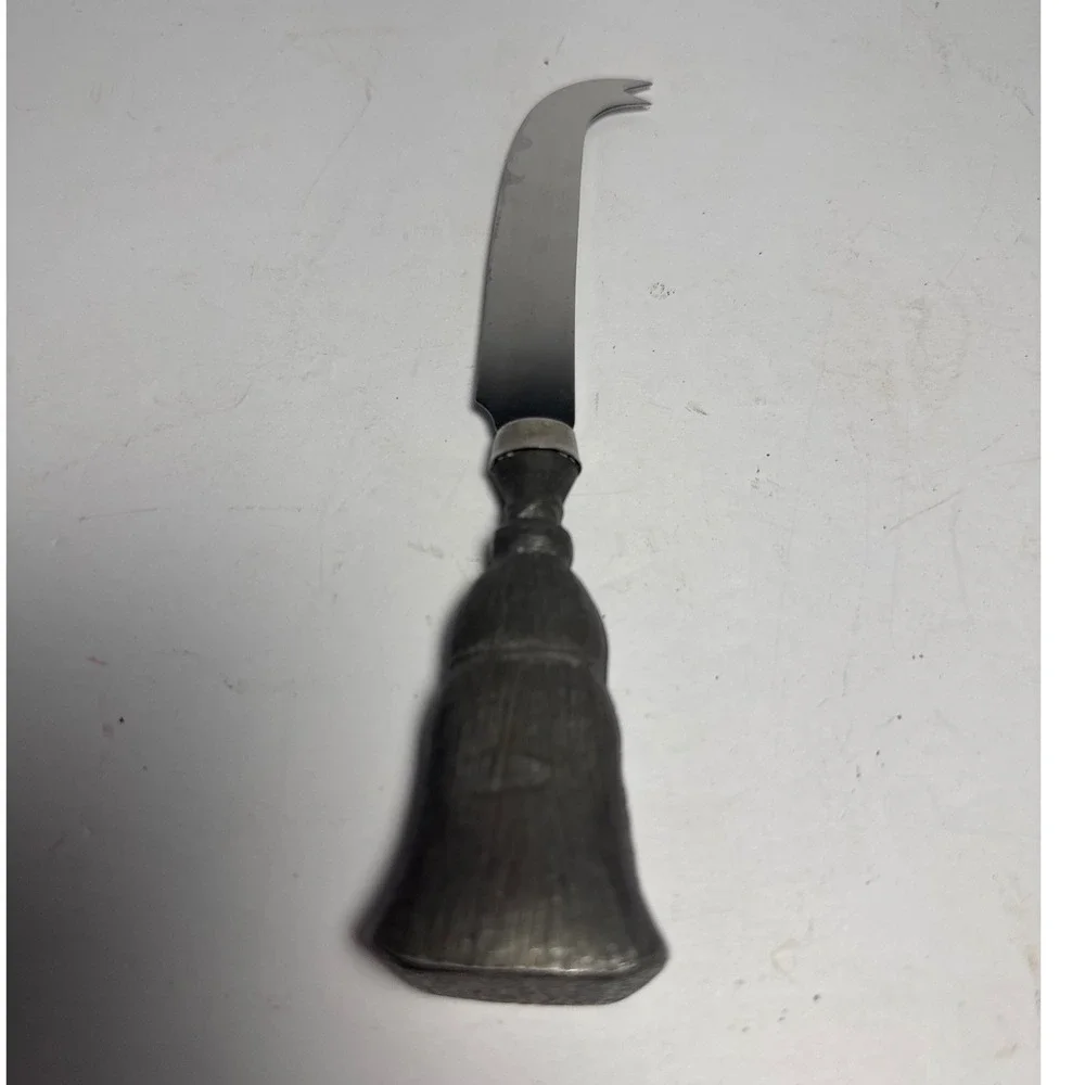Vintage Pewter Handle Cheese Knife Fork Tip Stainless Steel Cheese Server Rustic